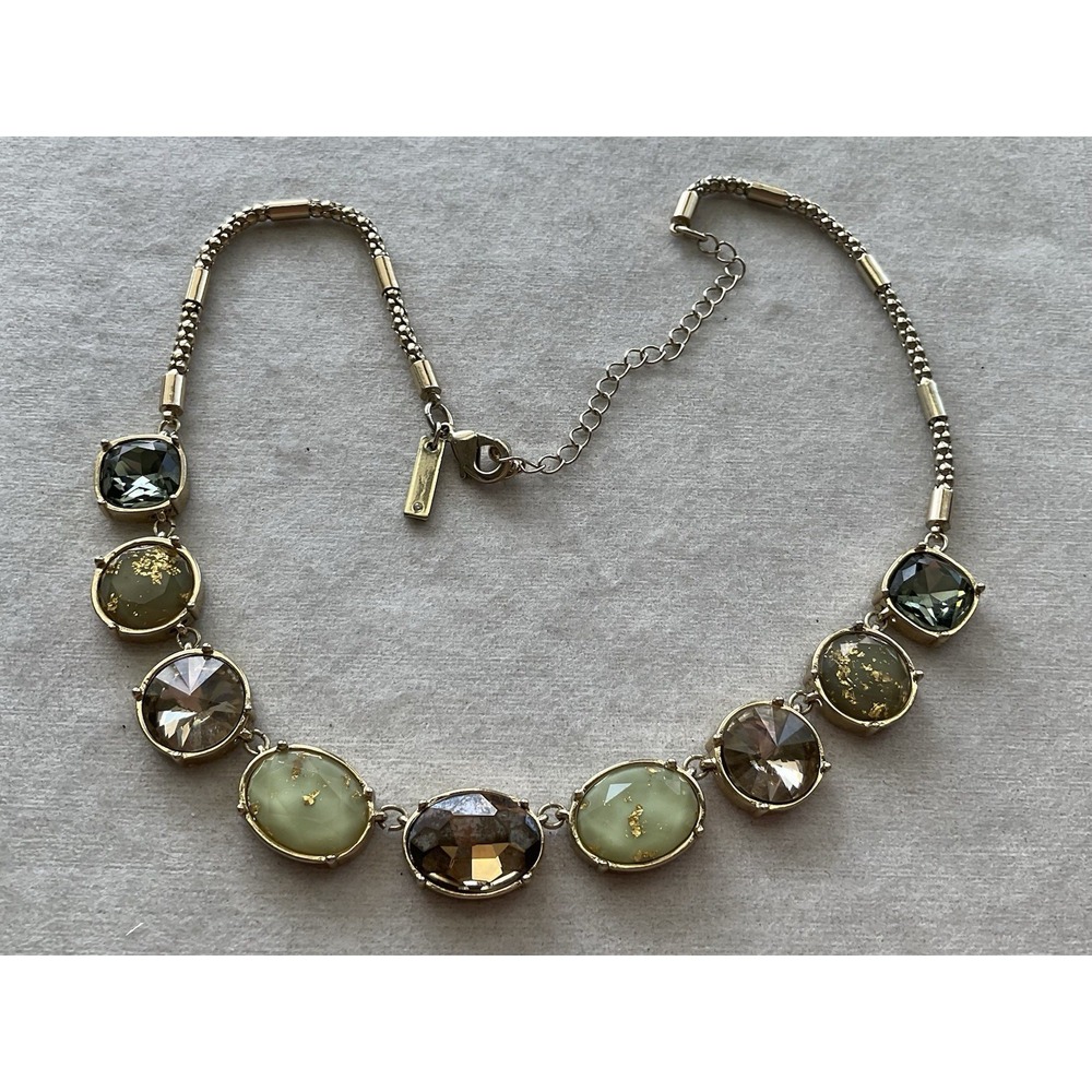 White House Black Market Green And Earth Tone Glass Bead Bib Necklace
